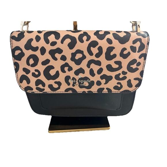 Kate Spade Leopard Print Leather Remi Flap Chain Crossbody Shoulder Bag Black - Picture 14 of 16